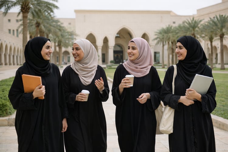 طالبات جامعيات في حرم حديث ضمن تجربة تعلم مرنة